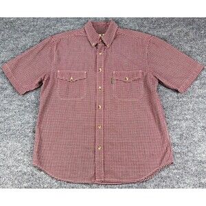 Woolrich Mens Medium Red White Gingham Button Front Shirt Short Sleeve Outdoor